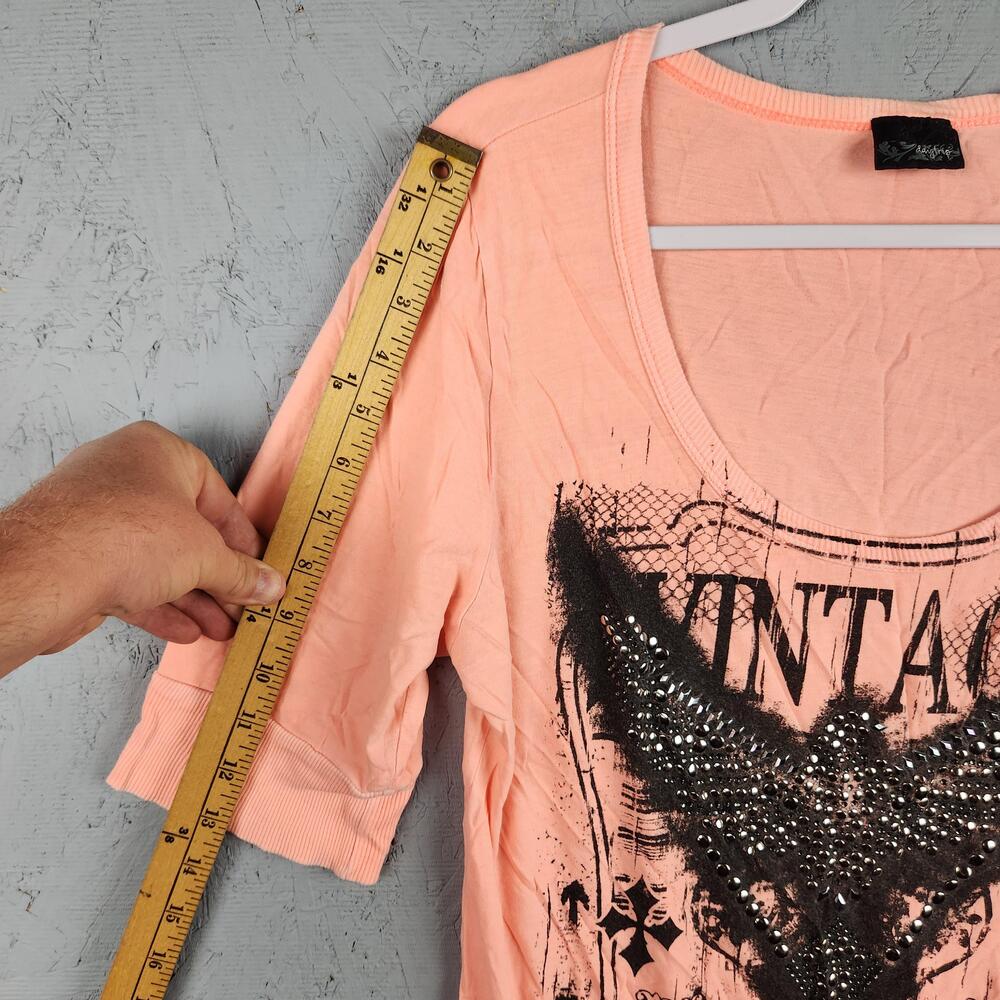 Vintage Daytrip Shirt Womens XL Studded Graphic Embellished Top Goth Biker Y2K - Picture 9 of 15